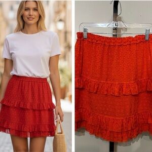 Tory Burch Silk Blend Tiered Ruffle Skirt Orange Size M NWT